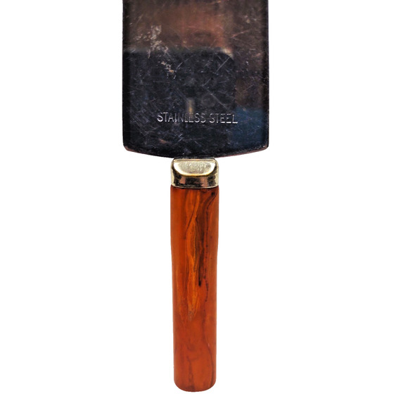 Vintage Cake Cutter Server Bakelite Handle Stainless Caramel Marbled Brown 9.5" - Picture 2 of 5